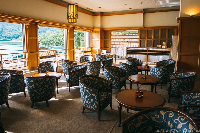 lounge area at Hoshino Resorts KAI Nikko - Things to do around Lake Chuzenji | www.justonecookbook.com