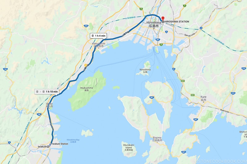 map of Hiroshima to Iwakuni - Lost Wallet in Japan What to Do | www.justonecookbook.com