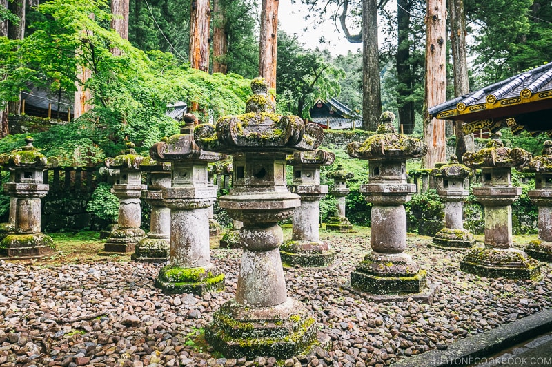 stone lanterns on the grounds of Nikkosanrinnoji Taiyuin - Places to Visit and Things to do in Nikko | www.justonecookbook.com