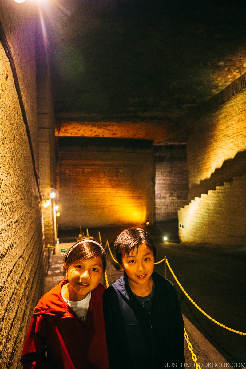 two children inside the underground quarry - Oya History Museum | www.justonecookbook.com
