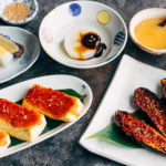 Various miso dengaku menus on the table.