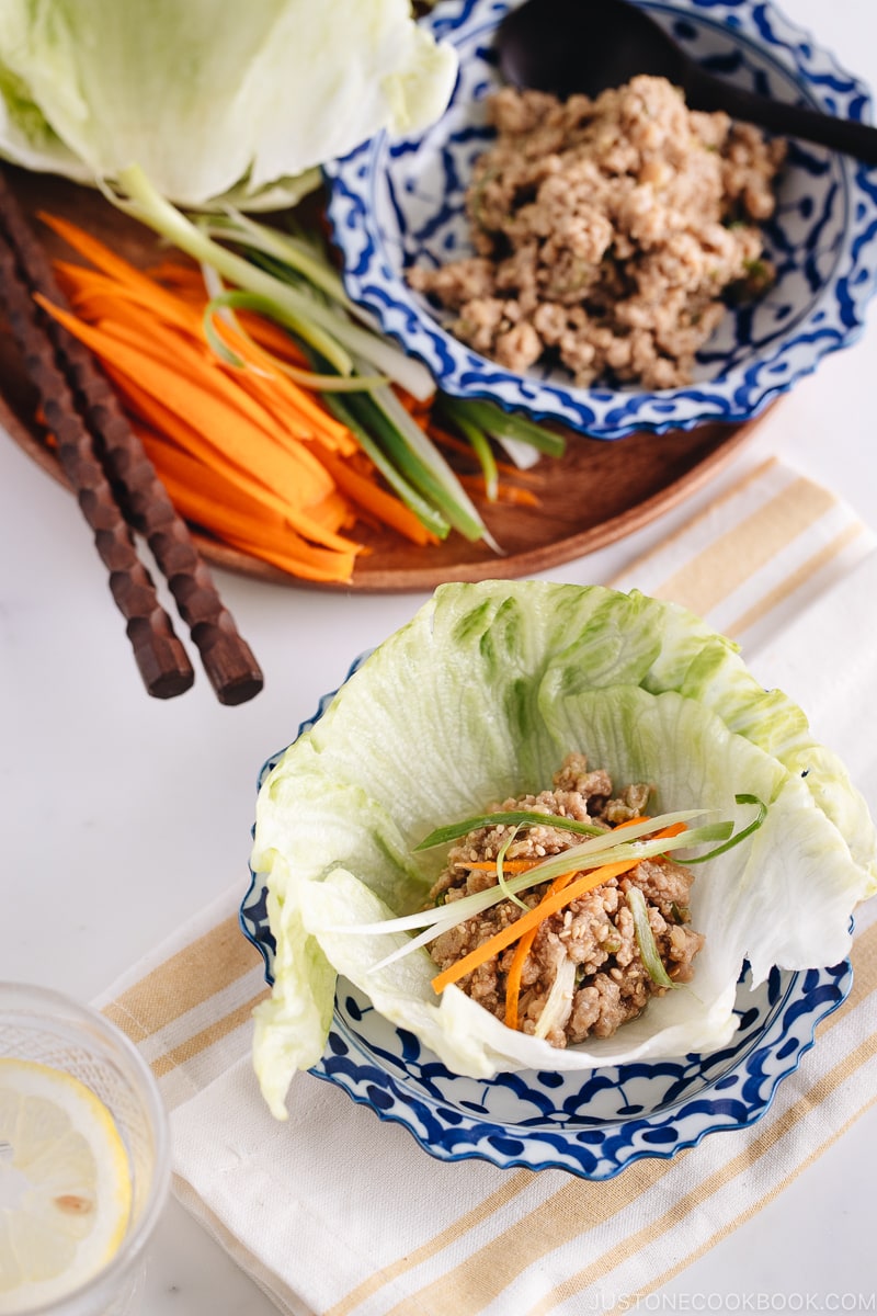 All-Purpose Miso Meat Sauce (Niku Miso) in lettuce wrap.