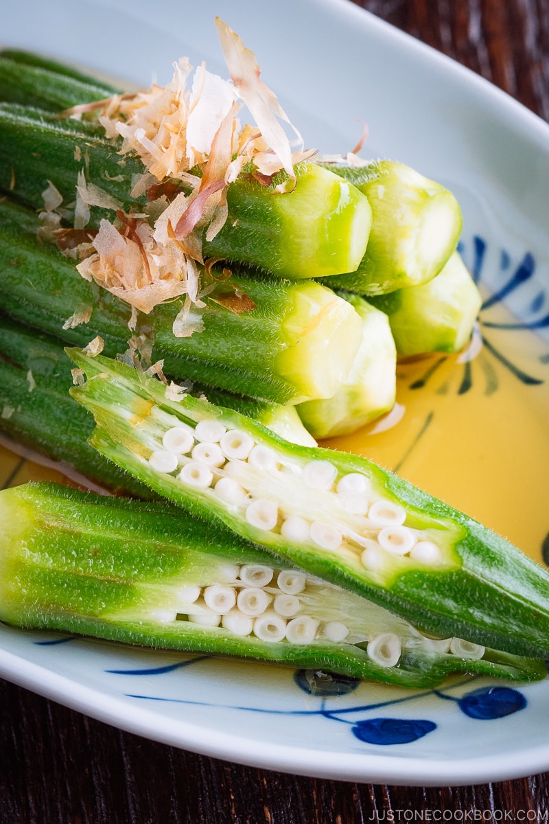 Okra Ohitashi (Japanese Okra Salad) on a plate.