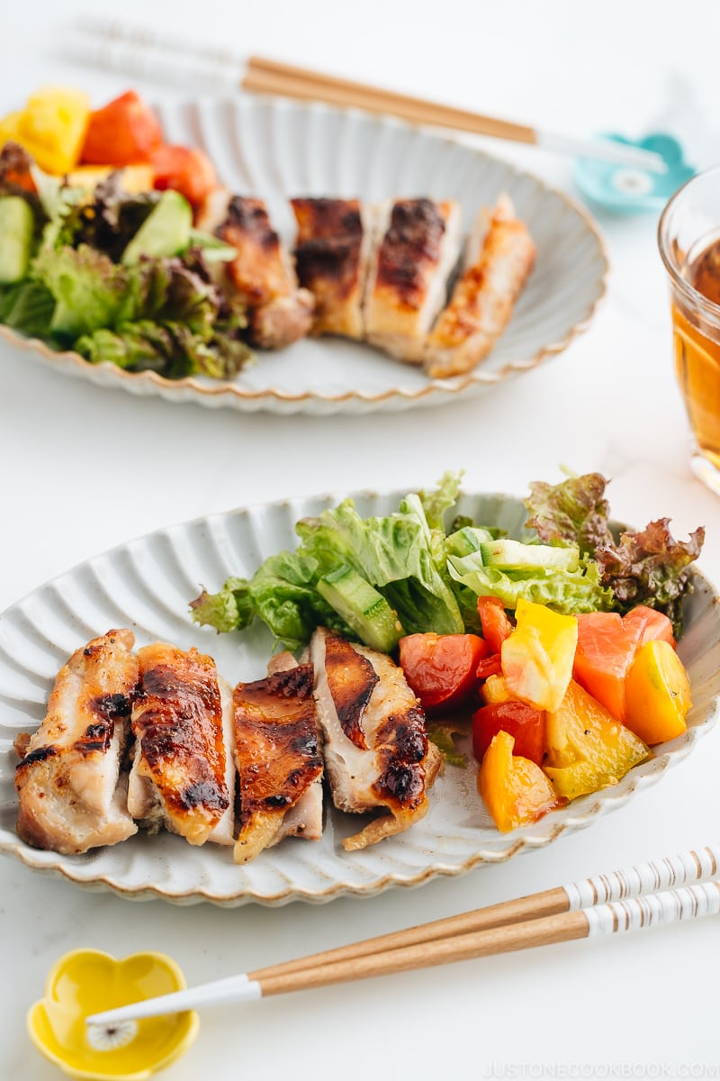 Shio Koji Chicken on a oval plate.