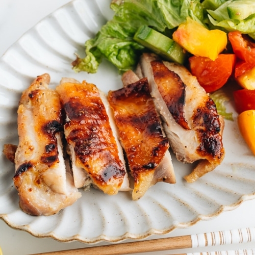 Shio Koji Chicken on a oval plate.