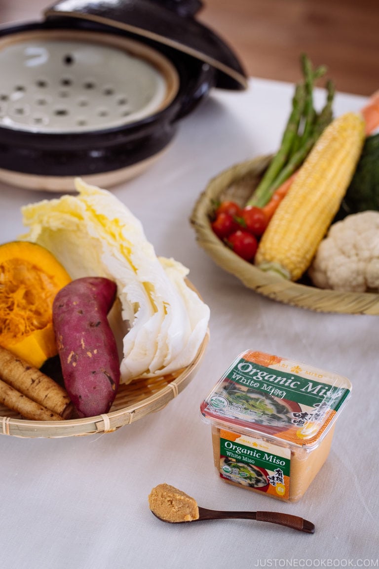 Steamed Vegetables with Miso Sesame Sauce (Mushi Nabe) 蒸し鍋で温野菜 • Just
