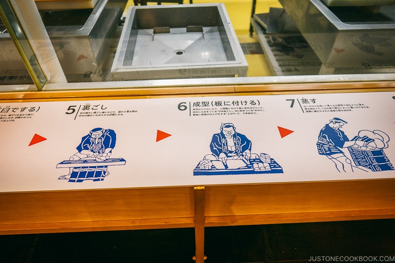 A sign on a table show how to make kamaboko