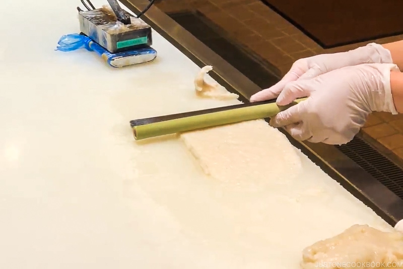 rolling fish cake for chikuwa - Make Fish Cakes at Suzuhiro Kamaboko Museum | www.justonecookbook.com 