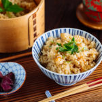 Rice bowl containing sweet onion takikomi gohan.