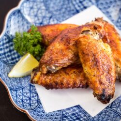 Japanese Salted Chicken Wings (Teba Shio) on the Japanese plate.