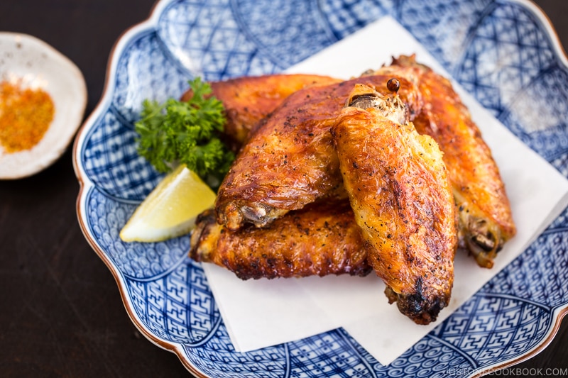 Japanese Salted Chicken Wings (Teba Shio) on the Japanese plate.