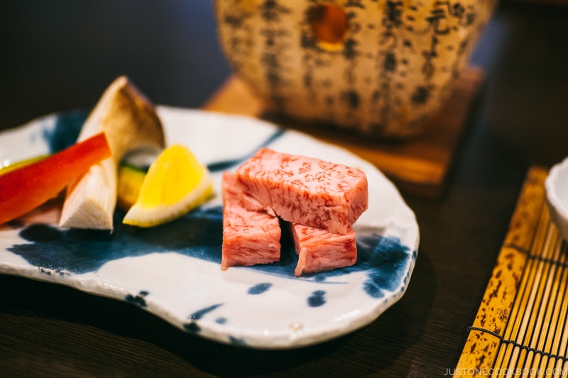 Kaiseki meal at Gora Hanaogi Sounkaku Hida beef and vegetables - Hakone Gora Travel Guide | www.justonecookbook.com 