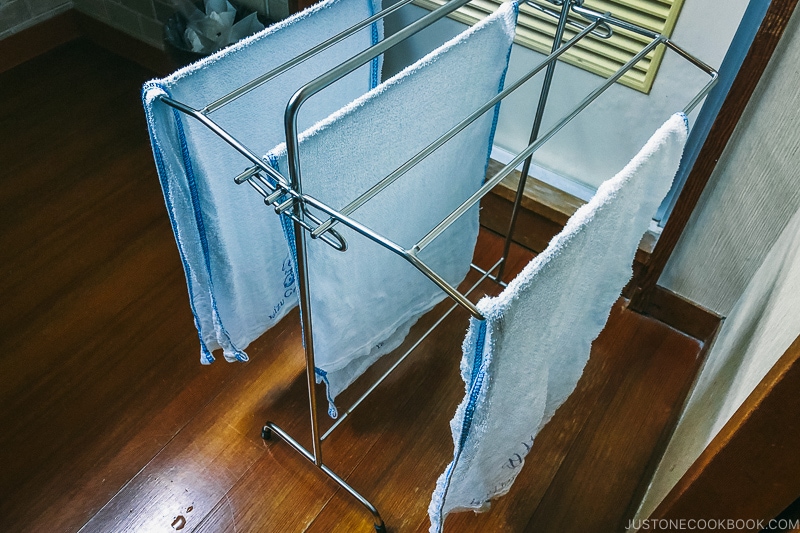 small towels hanging dry - Onsen Etiquette: Your Guide to Japanese Hot Springs | www.justonecookbook.com