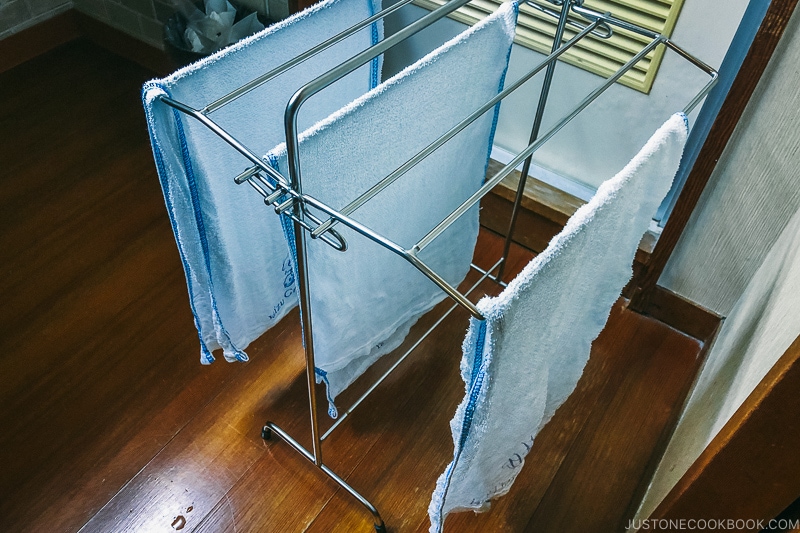 small towels hanging dry - Onsen Etiquette: Your Guide to Japanese Hot Springs | www.justonecookbook.com 