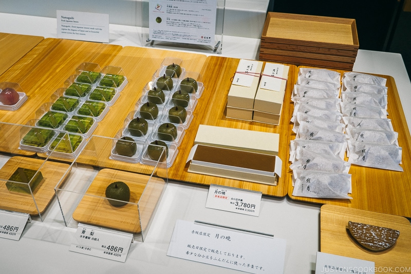 Various wagashi at the Toraya shop.