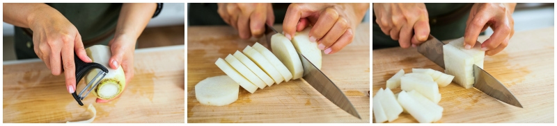 Knife cutting daikon - Kikuichi Knife Giveaway | www.justonecookbook.com