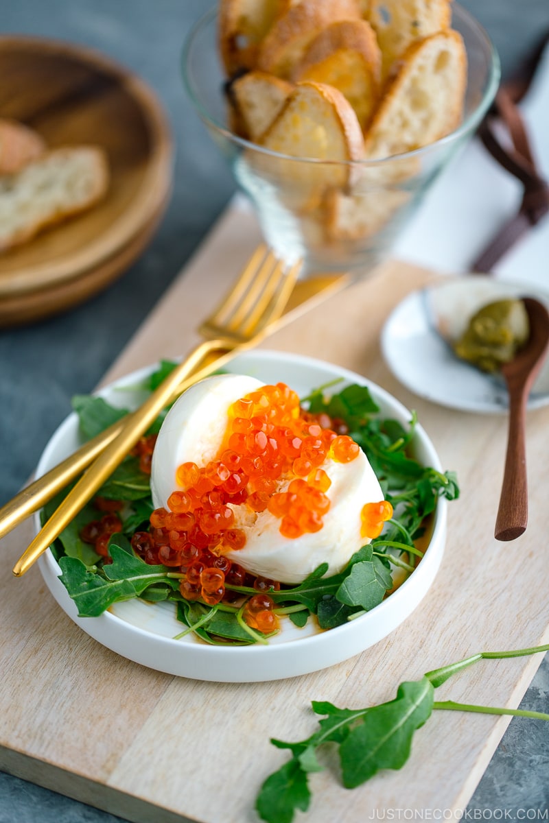 Burrata salad on crostini