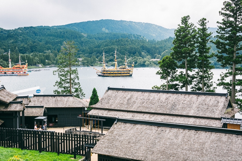 pirate ship on Lake Ashi from Hakone Checkpoint lookout - Hakone Lake Ashi Guide | www.justonecookbook.com 