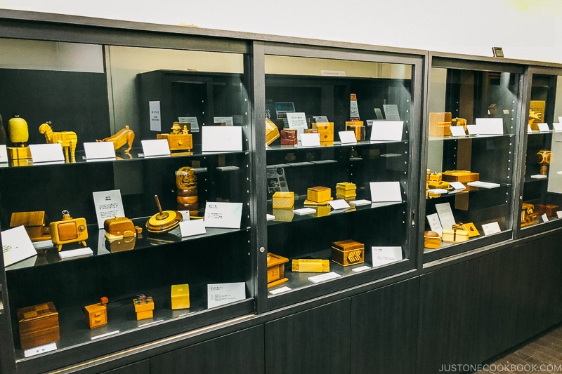 puzzle boxes on display in a store