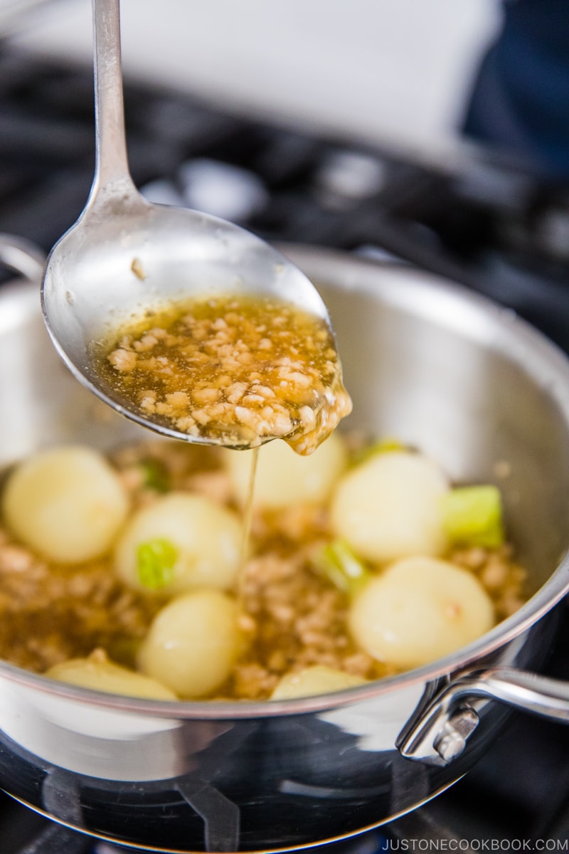 Thickened sauce after adding adding cornstarch slurry.