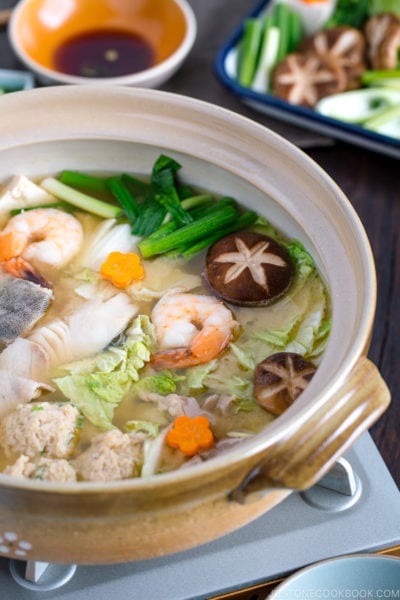 Chanko Nabe in a donabe hot pot.
