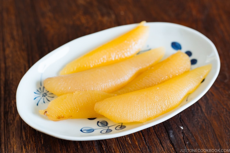 Kazunoko or herring roe on a plate.