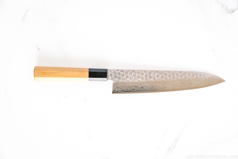 Tsuchime Damascus 45 layer Ho-wood Gyuto - Kikuichi Knife Giveaway | www.justonecookbook.com 