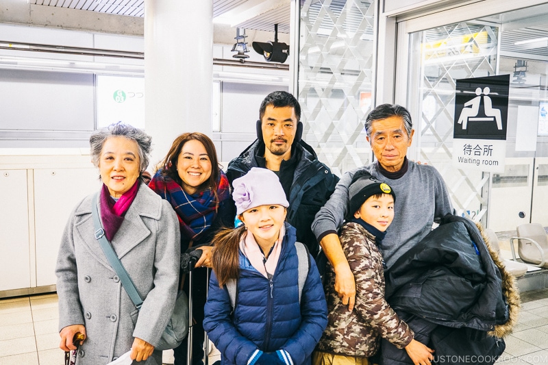 family at the train station - Celebrate New Year at Isawa Onsen in Yamanishi | www.justonecookbook.com 