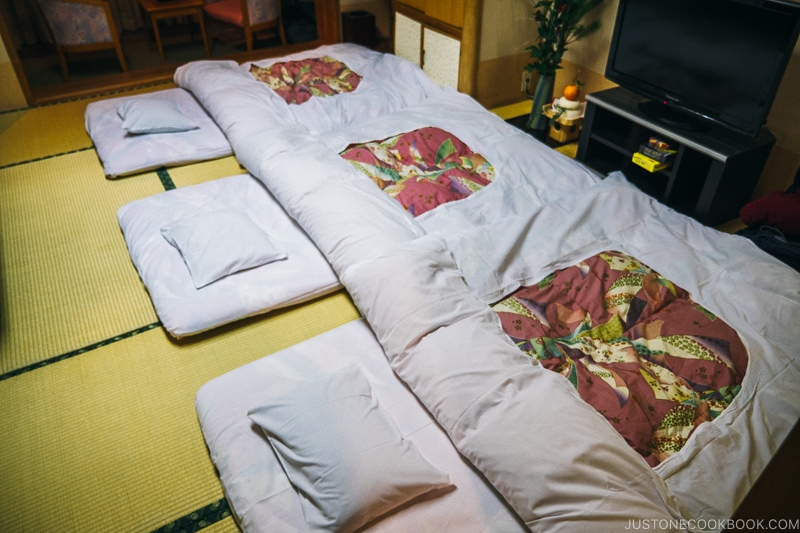 Futon made up for the night - Celebrate New Year at Isawa Onsen in Yamanishi | www.justonecookbook.com 