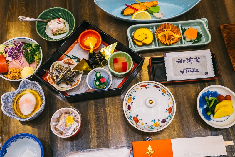 Japanese new year dishes on a table