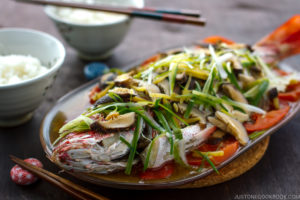 Cantonese Steamed Fish served on a big platter.