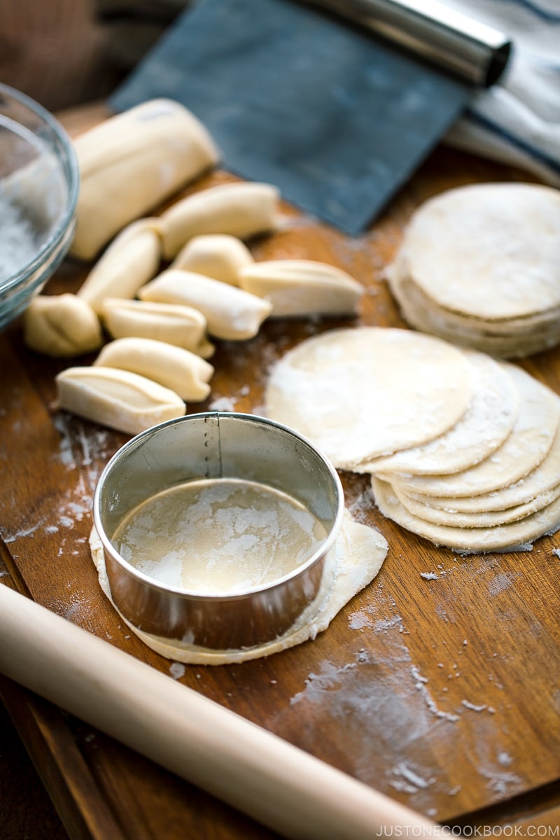 Gyoza wrappers in the making.