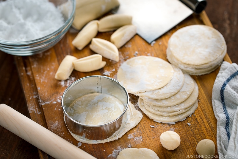 Gyoza wrappers in the making.