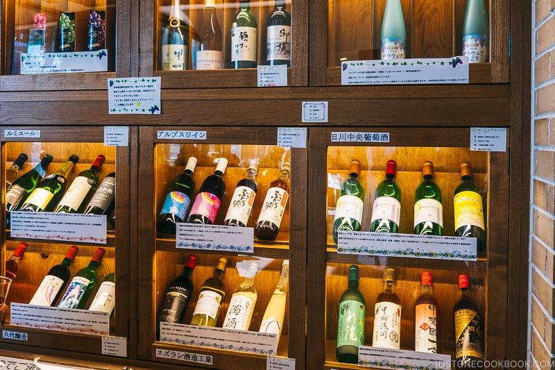 Wines for sale at the train station - - Yamanashi Fruit Picking and Wine Tasting | www.justonecookbook.com 