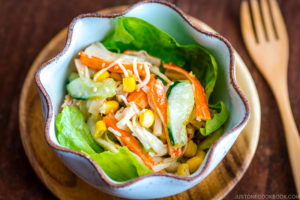 Japanese kani salad served in a bowl.