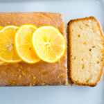 Meyer Lemon Pound Cake served on a white plate.