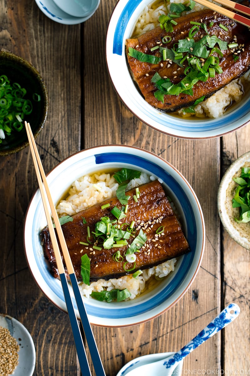 Unagi Chazuke in a Japanese donburi bowl.