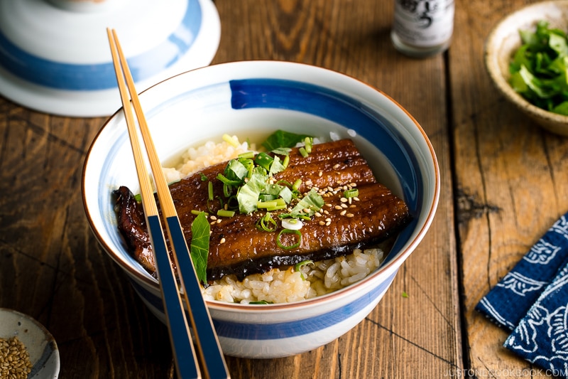 Unagi Chazuke in a Japanese donburi bowl.