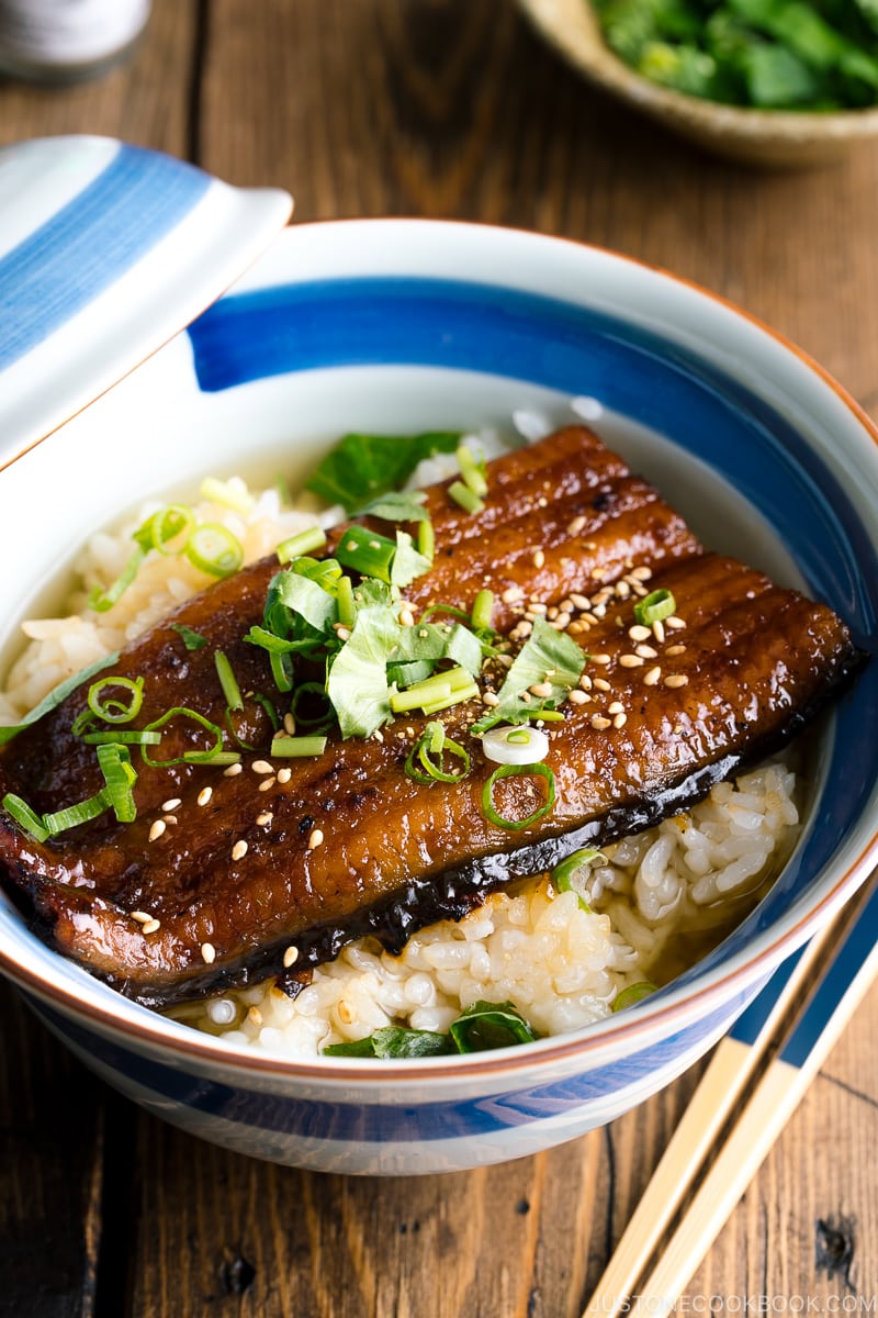 Unagi Chazuke in a Japanese donburi bowl.