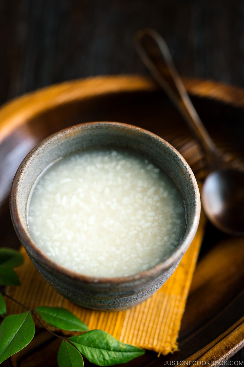 Amazake (Fermented Japanese Rice Drink) in a Japanese bizen cup.