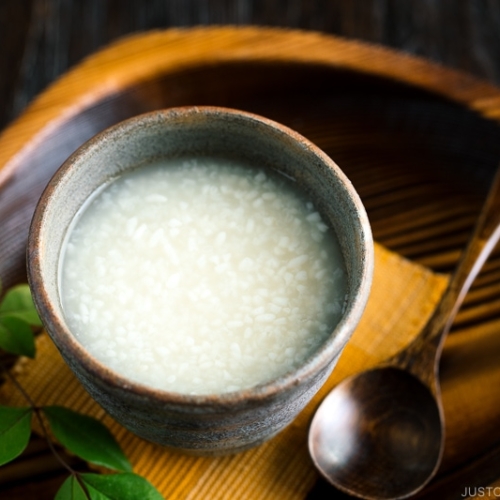 Amazake (Fermented Japanese Rice Drink) in a Japanese bizen cup.