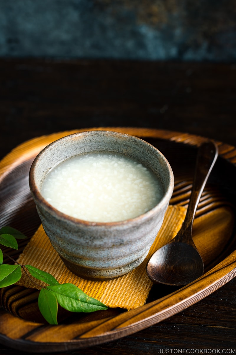 Amazake (Fermented Japanese Rice Drink) in a Japanese bizen cup.