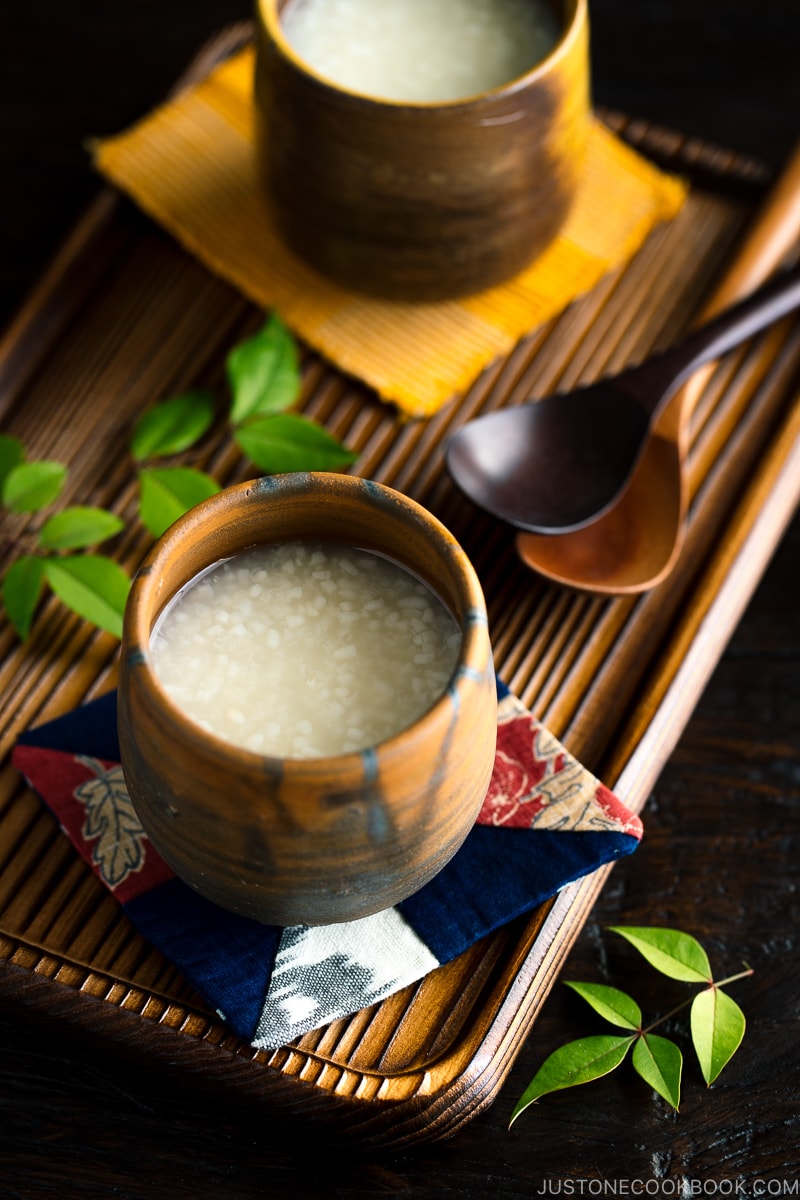 Amazake (Fermented Japanese Rice Drink) in a Japanese bizen cup.