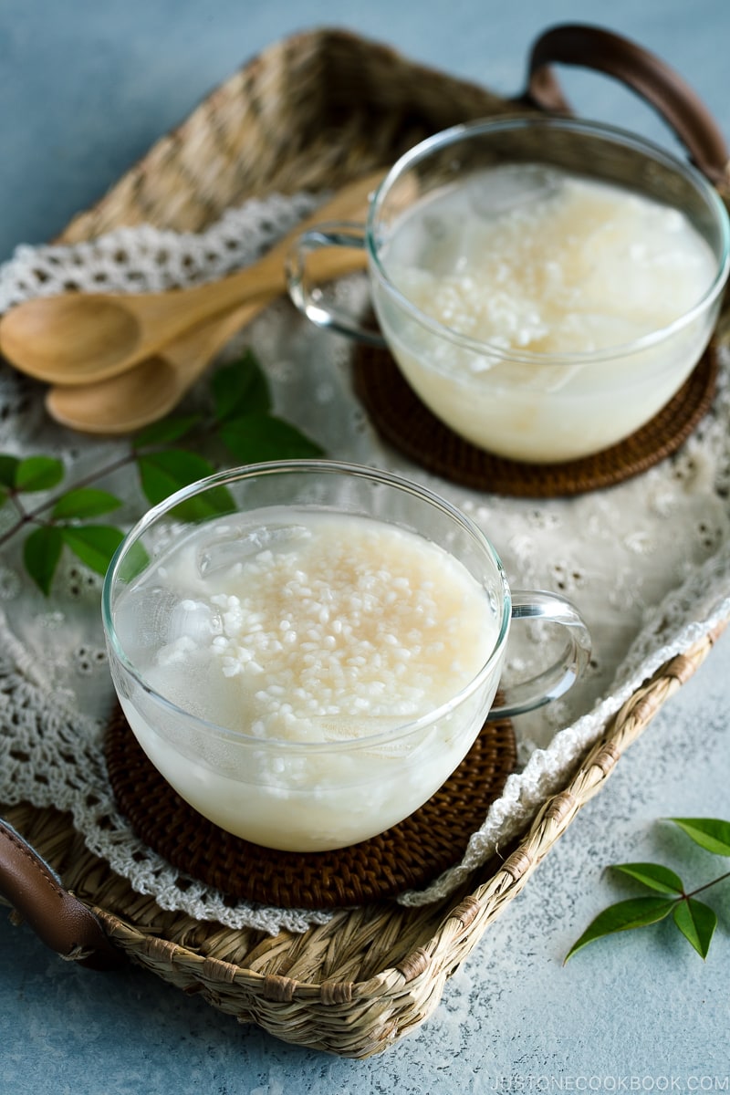 Amazake (Fermented Japanese Rice Drink) in a glass cup.