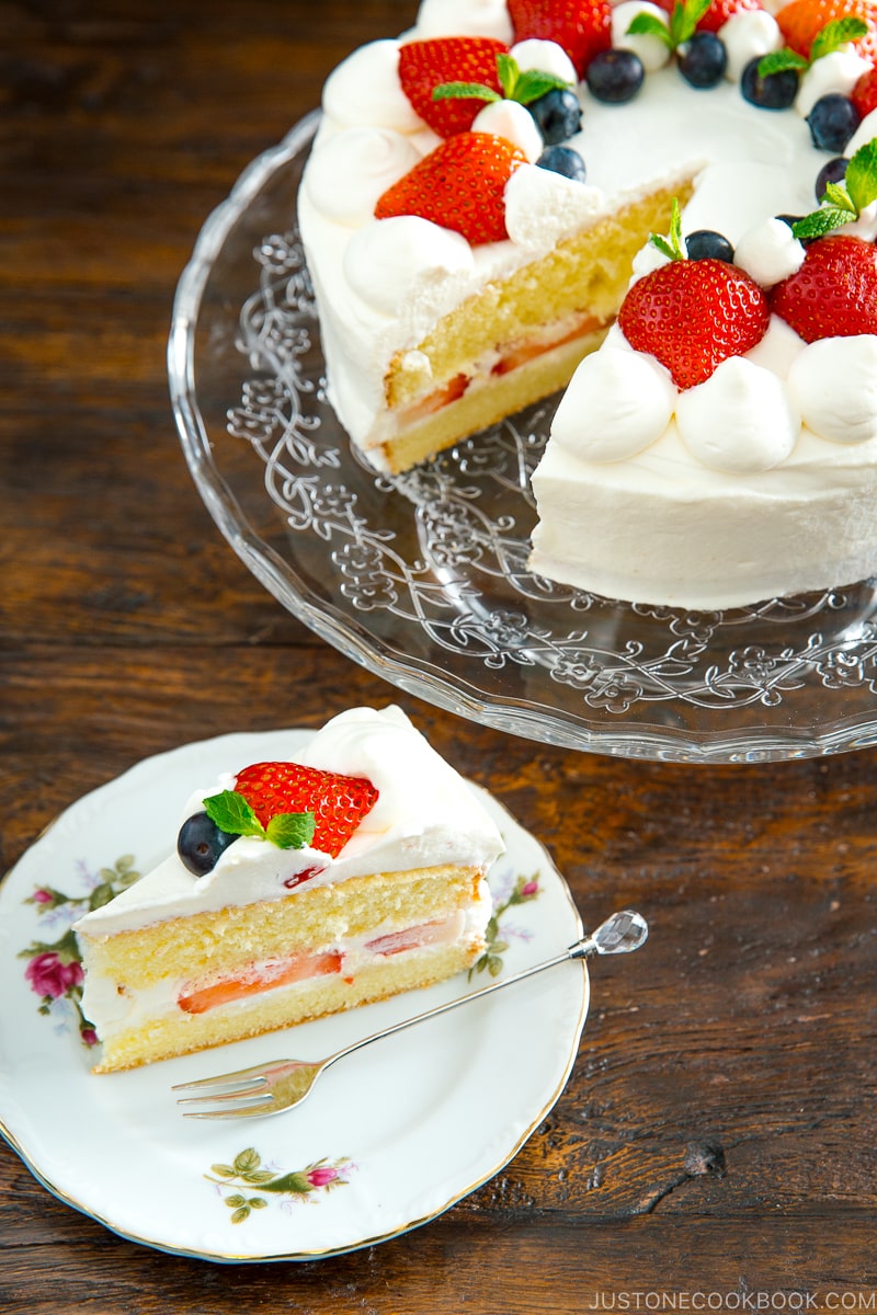 Strawberry shortcake slice on a plate.