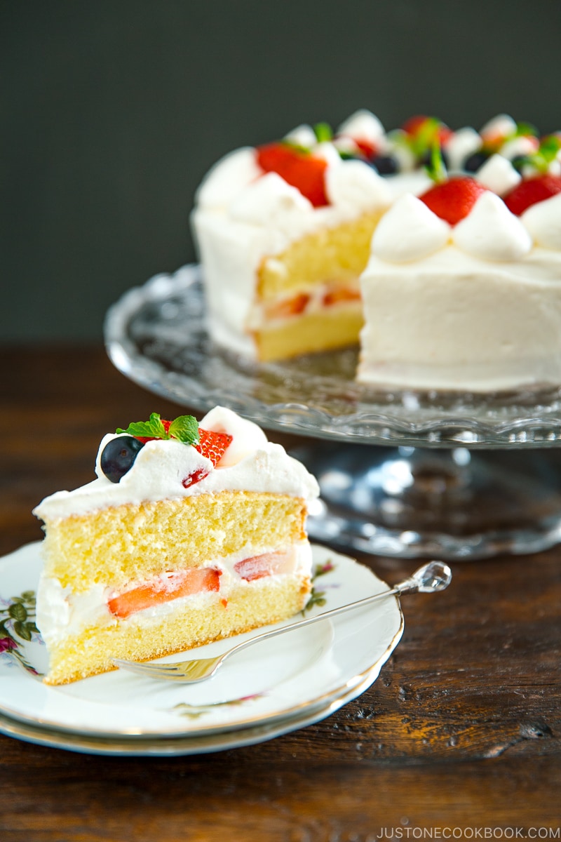 Strawberry shortcake slice on a plate.