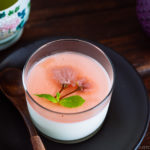 Cherry blossom milk pudding in a glass.