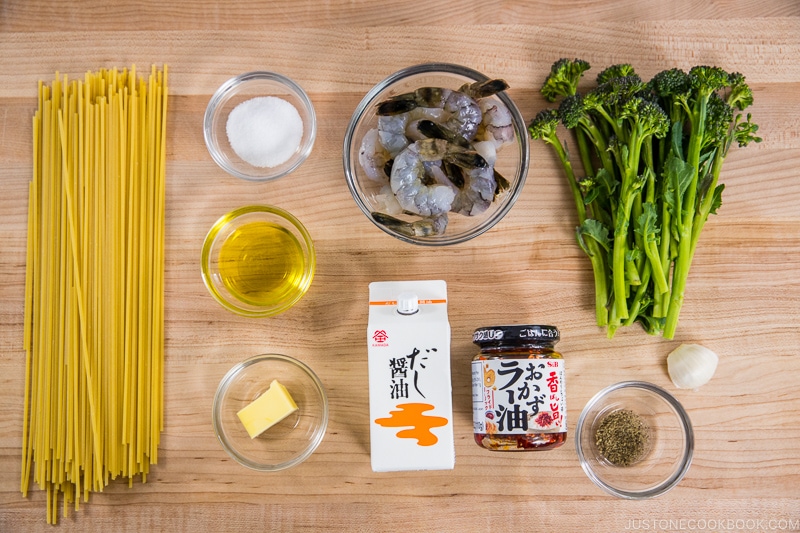 Quick Japanese Pasta with Shrimp and Broccolini Ingredients