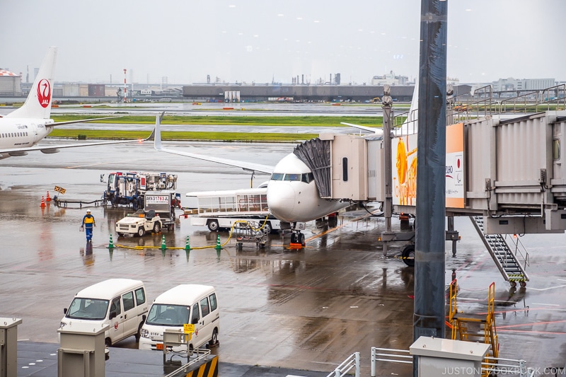 plane on tarmac at Haneda Airport - Yakushima Travel Guide | www.justonecookbook.com
