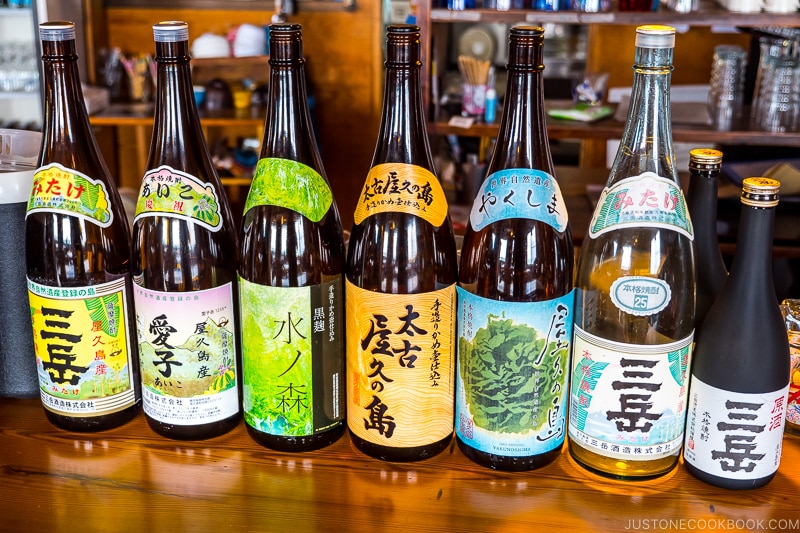 bottles of Yakushima shochu - Yakushima Travel Guide | www.justonecookbook.com 